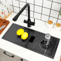 Handmade Single Bowl Undermount Nano Sinks Drainboard 304 Sink Stainless Steel Kitchen Sink with Drainer