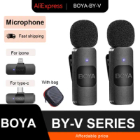 BOYA BY-V Professional Wireless Lavalier Mini Microphone for iPhone iPad Android Vlog Gaming Recording Live Broadcast Intervie