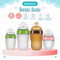 BAMBINO 0-36 Bulan Botol Susu Bayi Silikon Dengan Pegangan Dot Leher lebar anti kolik anti bocor | p