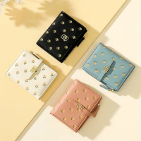 Mens Western Wallet Cute Small Wallet For Girls Women PU Leather Two Folded Flowers Pocket With Card Holder S9 Case Wallet Bear