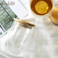 【Caldo卡朵生活】萃時尚雙層隔熱附木蓋玻璃杯 350ML