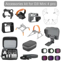 Accessories Kit for DJI Mini 4 Pro Landing Gear Lens Cap Propeller Guard Cage Holder Filter RC 2 Controller Silicone Case bag