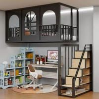 內地直送 - loft高架床上床下空复式二楼床铁艺单上层二层床上床下桌组合错位