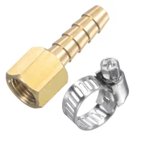 Uxcell Brass Hose Fitting 1/8NPT Female Thread x 1/4 Inch OD Barb Hex Pipe Connector with Stainless Steel Hose Clamp 1 Set