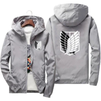 New Outdoor Travel Attack on Titan Men's Hooded Jacket Spring Fall Zipper Hooded Lightweight Comfortable Camping Hiking Jacket