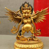xd 002596 12 Tibet Buddhism Purple Bronze 24K Gold Fly Redpoll Garuda Buddha Snake Statue