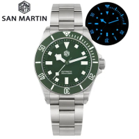 San Martin 39mm Titanium Dive Watch Men's NH35 Automatic Mechanical Watches Green Dial Sapphire BGW-9 Waterproof 300m Wristwatch