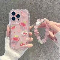 เคสโทรศัพท์แบบแฟชั่น 3D ลายแอปเปิลและกระต่าย พร้อมสายโซ่ สำหรับ OPPO A6X/A6/A6s/A5m/A78/A74/A95/A5/A
