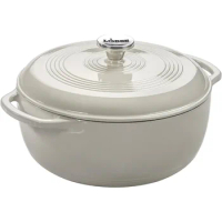 LISM Lodge 6 Quart Enameled Cast Iron Dutch Oven with Lid – Dual Handles Use to Marinate, Cook, Bake, Refrigerate and Serve