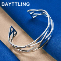 925 Sterling Silver 60MM Fine Braided Open Bangle Bracelet For Women Men Wedding Engagement Party Gift Jewelry Accessories