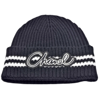 CHANEL 經典草寫LOGO雙槓喀什米爾羊毛毛帽(黑色)