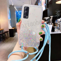 Phone case For VIVO Y72 5G Style Lanyard Bling Glitter Soft Tpu Transparent Cover