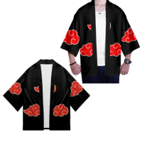 3D Digital Print Kimono Anime Adult Ninja Red Cloud Akatsuki Cosplay Cloak Pajamas Cardigan Robe Sun-Protected Clothing