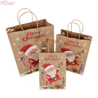 Kraft Paper Christmas Paper Gift Bags Christmas Tree Pattern Gift Candy Handbag New Year 2022 Packaging Bags Navidad Noel Decor