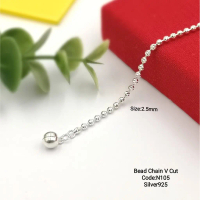 💥PROMO💥 925 Sterling Silver \N105-A Bead Chain V Cut\" Plain Anklet (Rantai Kaki)"