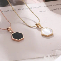 Fashion White Hexagonal pendant titanium steel necklace female Trend minimalist 18K gold plated Necklace Women Jewelry Gift