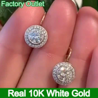 Custom Real 10K White Gold Clip Hoop Drop Earrings Women 1 2 3 Ct Round Moissanite Diamond Present Wedding Engagement Party