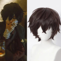 Dazai Osamu Cosplay Wig Anime Bungo Stray Dogs Cosplay Short Brown Black Wigs Heat Resistant Synthetic Hair Halloween Party