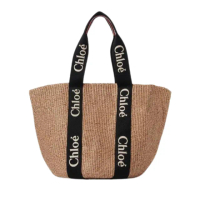 【Chloe’ 蔻依】CHLOE WOODY 大號 黑色織帶 籃子包(C23AS380L18915)