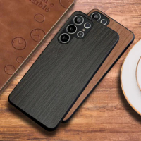 Case for Samsung Galaxy S23 S24 Ultra Plus S22 S20 S21 FE coque simple lightweight wooden pattern pu leather cover funda