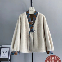 New Chinese style fragrant cloud gauze V-neck fur coat loose and short composite fur piece mink fur coat for women