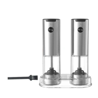 Sea Salt &amp; Peppercorn Electric Grinder Set With Base, Automatic Coarseness Alignment.