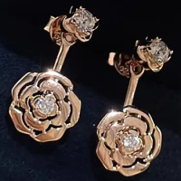 Custom Solid 10K Rose Gold Women Stud Earrings Rose Flower Wedding Anniversary Engagement Party Moissanite Diamond Drop Earrings
