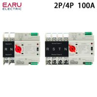Din Rail 2P 4P ATS Dual Power Automatic Transfer Switch Electrical Selector Switches Uninterrupted Power 100A Circuit Breaker