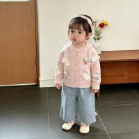 Korean children's clothing for girls, spring outfit, girls' 3D cartoon KT cat sweater, knitted cardi