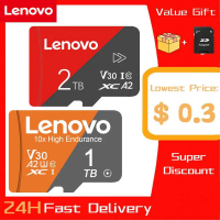 Lenovo 2TB การ์ดหน่วยความจำ SD 512GB ความเร็วสูง Class 10 Sd/tf Flash Card สำหรับสมาร์ทโฟนกล้องตาราง128GB 256GB Flash Mini SD Card
