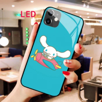 Cinnamoroll Luminous Tempered Glass phone case For Apple iphone 13 14 Pro Max Puls mini Luxury Fashion RGB Backlight new cover