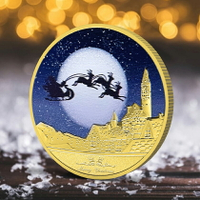 圣誕平安夜鍍金紀念禮品浪漫圣誕麋鹿紀念章新年禮品許愿好運金幣