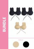 PINK N' PROPER 2黑色+1膚色繫帶兔耳防凸點提胸貼 矽膠提拉乳貼防下垂隱形文胸 (3套)
