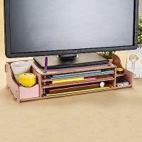 半島良品 多功能DIY木質電腦螢幕架 可調-粉色