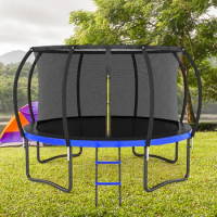 12FT Outdoor Big Trampoline With Inner Safety Enclosure Net, Ladder, PVC Spring Cover Padding, For Kids, Black&amp;Blue Color