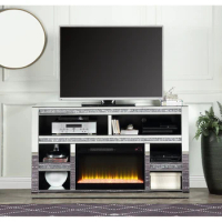 High end living room TV cabinet, diamond mirror fireplace media TV bracket, media console, storage cabinet