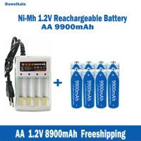 Wholesale nickel hydrogen AA1.2V rechargeable batteries, large capacity 9900mAh KTV microphones and toy batteries+chargers