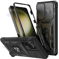 Case For Samsung S24 Ultra S23 FE S23 S21 A14 A54 A24 Heavy Duty with Camera 360 Degree Rotate Kickstand Shockproof Cover