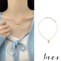 【INES】韓國設計微鑲美鑽愛神之箭粉彩愛心造型項鍊(水鑽項鍊 愛心項鍊 OT釦項鍊)