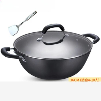 Non stick wok pan 36cm double ears cast iron pot No coating Large cauldron cast iron pot cookware gas induction cooker universal