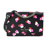 【KATE SPADE】滿版愛心防刮鍊帶肩背/斜背兩用包(黑)