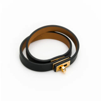 【Hermes 愛馬仕】Mini Kelly Double Tour手環(黑/金)