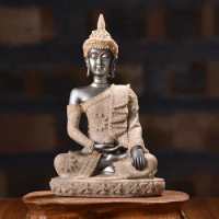 Decoration Buddhist Sandstone Religion Resin Crafts Small Sitting Buddha Ornaments Sculpture Home Ornaments Gifts