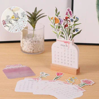 2024 Bloomy Flowers Desk Calendar Daily Scheduler Wooden Insert-Page Design Table Calendar For House Office Decor Supplies