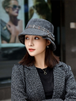 冬季漁夫帽女新款帽紐扣日常穿搭保暖小檐盆帽日系格子遮陽帽