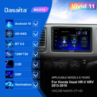 Dasaita for Honda Vezel HR-V HRV GPS 2013 2014 2015 2019 Car Android10.0 Stereo Radio BT5.0 Navigation 9" IPS Screen 64G ROM