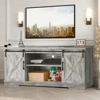 TV Stand Farmhouse Cabinet Entertainment Center for 65In TV &amp; Media Furniture,TV Console Table w/Storage &amp; Barn Doors,RusticGrey