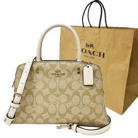 COACH 經典C LOGO手提/斜背兩用黛妃方包贈紙袋(米白)