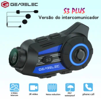 Gearelec S3 Plus Motorcycle Helmet Intercom Bluetooth 5.1 with 2K HD Camera 6 Riders 1500m Communication Headset WiFi Dashcam