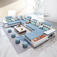 Big U-Shape Coth Living Room Sofa Sets with USB, Speaker, Stools,Bluetooth - MINGDIBAO Fabric Sectional Sofas for Home Furniture